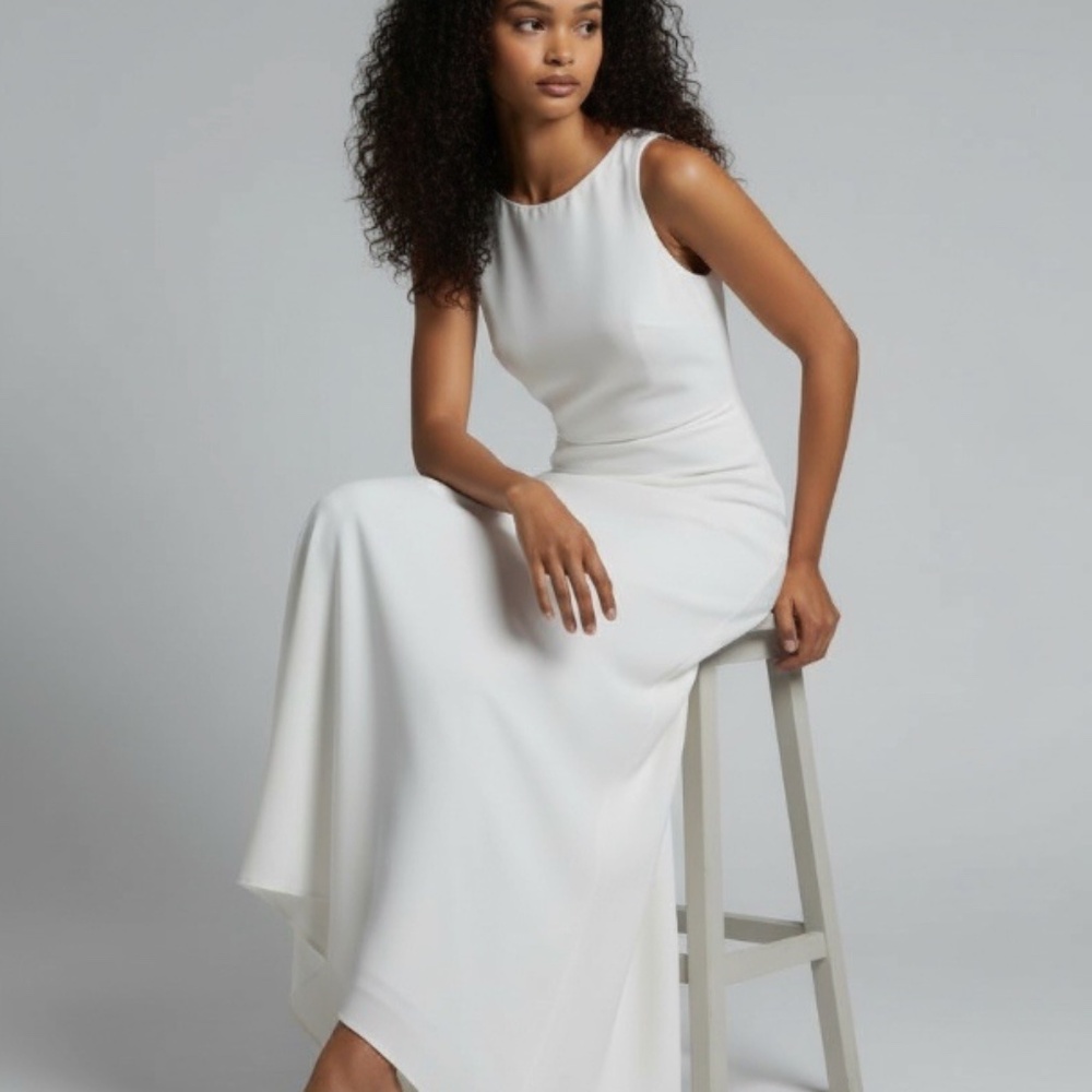 Minimalist Ivory Wedding Dress with Deep V Back